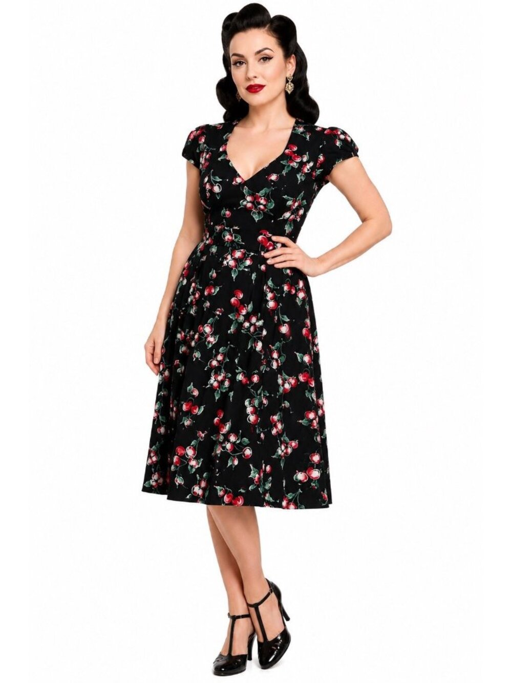 TRASHY DIVA CANDICE GWINN dress SMALL cherry print pinup girl rockabilly